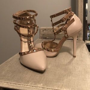 Studded pointed toe heels